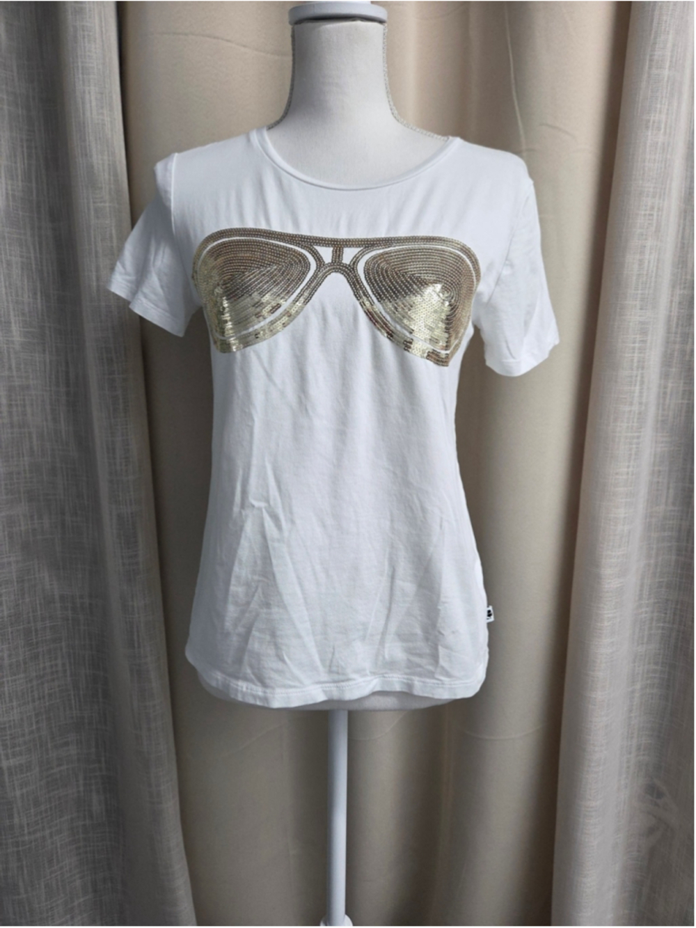 Karl Lagerfeld Gold Sequin Aviator Graphic City Chic Y2k Glam Casual Size XS